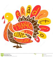 Drawn Thanksgiving Turkey with orange, yellow, and brown sentiments on body 187 x 200