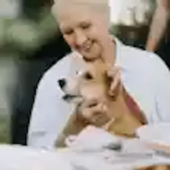 Dog, tan, in lady's lap 340 x 340 min